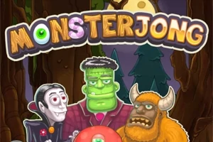 Karikatury tří příšer pod nápisem MONSTERJONG v lese s měsícem v pozadí