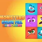 Barevný obrázek devíti kreslených monster v mřížce s různými výrazy obličeje na oranžovém pozadí