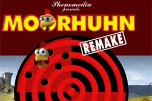 Náhled zobrazuje kresleného kohouta v terči s nápisem Moorhuhn Remake na červeném pozadí