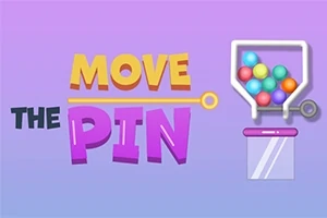 Název Move the Pin s ilustrací barevných koulí v nádrži na fialovém pozadí