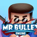 Ilustrace postavy s brýlemi a dvěma pistolemi na světle modrém pozadí s nápisem MR BULLET 2 ONLINE