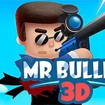 Kreslená postava v brýlích drží pušku na pozadí modré oblohy s textem MR BULLET 3D