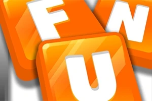 Oranžové dlaždice s bílými písmeny F, U, a N na šedém pozadí