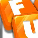 Oranžové dlaždice s bílými písmeny F, U, a N na šedém pozadí