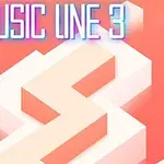 Text MUSIC LINE 3 na oranžovém pozadí s geometrickými bílými a oranžovými tvary