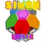 Barevný šestiúhelník se slovem SIMON nahoře a MUSIC dole