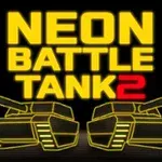 Dva neonově žluté tanky s nápisem NEON BATTLE TANK 2 na černém pozadí