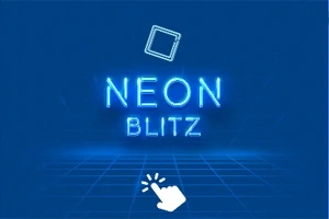 Název NEON BLITZ s neonovým nápisem a ikonou ruky s klikacím gestem na modrém pozadí