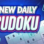 Barevná grafika New Daily Sudoku s číselnou mřížkou na modrém pozadí