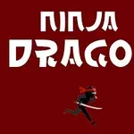 Běžící postava ninji s mečem na červeném pozadí s textem Ninja Dragon nahoře