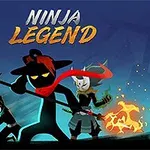 Tři stylizovaní bojovníci s různými zbraněmi a maskami na tmavém pozadí s nápisem Ninja Legend
