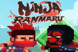 Pixelová grafika dvou bojovníků v červené a černé barvě s názvem Ninja Ranmaru nahoře