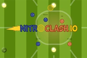 Fotbalové hřiště z ptačí perspektivy s barevnými kruhy a nápisem NITROCLASH