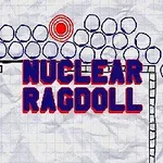 Červený cíl obklopený modrými kruhy na pomačkaném papíře s nápisem NUCLEAR RAGDOLL