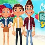 Tři animované postavy stojí před pláží s nápisem Ocean Kids Back to School v pozadí