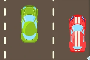 Zelené a červené auto na dvouproudé silnici s přerušovanými čarami