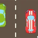 Zelené a červené auto na dvouproudé silnici s přerušovanými čarami