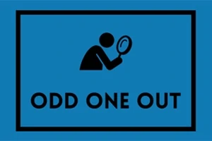 Osoba se zvětšovacím sklem na modrém pozadí s textem Odd One Out