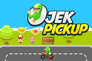 Osoba na motorce v helmě projíždí po cestě s názvem JeK Pickup v popředí, zatímco dvě postavičky stojí vedle lavičky na trávě