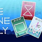 Náhled s modrým pozadím a textem ONE LINE ONLY vedle tří karet různé barvy s geometrickými vzory
