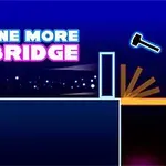 Modrá scéna s bílými hranicemi, kladivem a nápisem „One More Bridge“ v růžové a bílé barvě