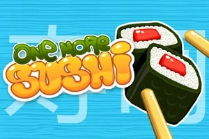 Barevné logo s textem a dvěma sushi kousky na modrém pozadí