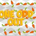 Barevný nápis ONE ODD OUT na světlém pozadí s opakujícím se vzorem mrkví