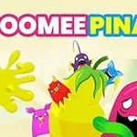Barevné kreslené postavičky před nápisem OOMEE PINATA na světlém pozadí