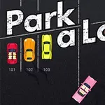 Barevná auta zaparkovaná na asfaltovém parkovišti s nápisem Park a Lot 3