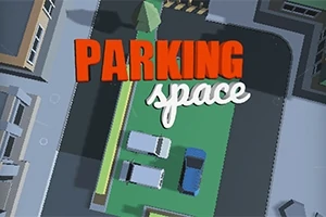 Nad městským parkovištěm jsou zaparkována tři auta s nápisem PARKING space
