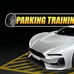Bílý sportovní automobil stojící na vyznačeném parkovacím místě s nápisem Parking Training
