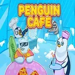 Tučňáci a lední medvěd v kavárně z ledu s názvem Penguin Cafe