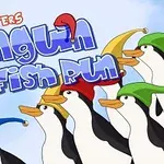 Ilustrace několika tučňáků v barevných čepicích s nápisem 1-4 Players Penguin Fish Run