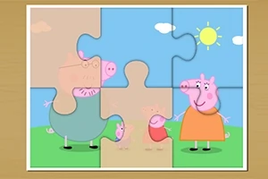 Puzzle s obrázkem kreslené prasečí rodiny na louce pod sluneční oblohou