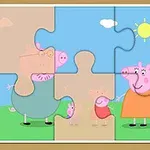 Puzzle s obrázkem kreslené prasečí rodiny na louce pod sluneční oblohou