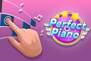 Barevné růžové pozadí s logem Perfect Piano, hvězdičkami, srdcem a ikonou ruky