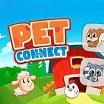 Barevná scéna s obrázky zvířat na dvoře, červená stodola v pozadí a nadpis Pet Connect