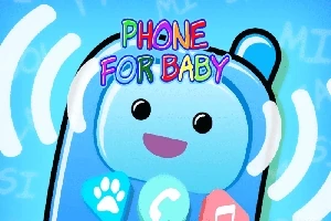 Modrý kreslený telefon s veselou tváří a barevnými tlačítky na světlém pozadí