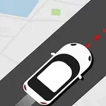 Auto s bílou karoserií na silnici se zobrazeným červeným cílem před sebou