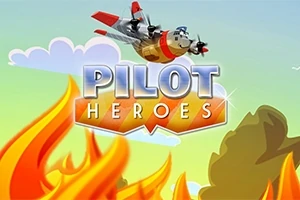 Barevná ilustrace letadla letícího nad plameny s nápisem PILOT HEROES
