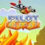 Barevná ilustrace letadla letícího nad plameny s nápisem PILOT HEROES