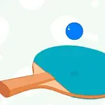 Modrá pálka na stolní tenis s modrým míčkem na světlém pozadí s motivem stolního tenisu