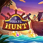 Pirátská loď v boji na moři s ilustrací pirátského znaku a nápisem PIRATE HUNT