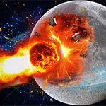 Srážka velkého meteoritu s Měsícem, doprovázená explozí a úlomky ve vesmíru
