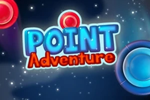 Název Point Adventure s vesmírným pozadím a výraznými barevnými kruhy