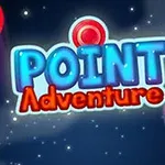Název Point Adventure s vesmírným pozadím a výraznými barevnými kruhy