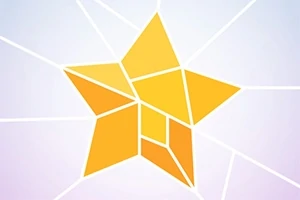 Žlutá hvězda složená z geometrických tvarů na světlém pozadí