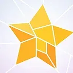 Žlutá hvězda složená z geometrických tvarů na světlém pozadí