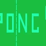 Zelené pozadí s velkými písmeny „PONG“ uprostřed a dvěma svislými čarami po stranách