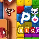 Barevné kostky s nápisem Pop Blocks a kočičí hlavou uprostřed